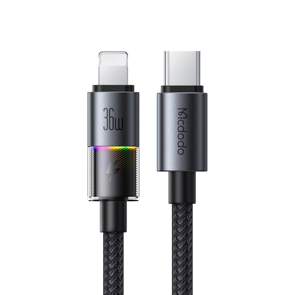 Data- og ladekabel USB-C - Lightning McDodo CA-8190 Colorful, 36W, 1.2m, Svart