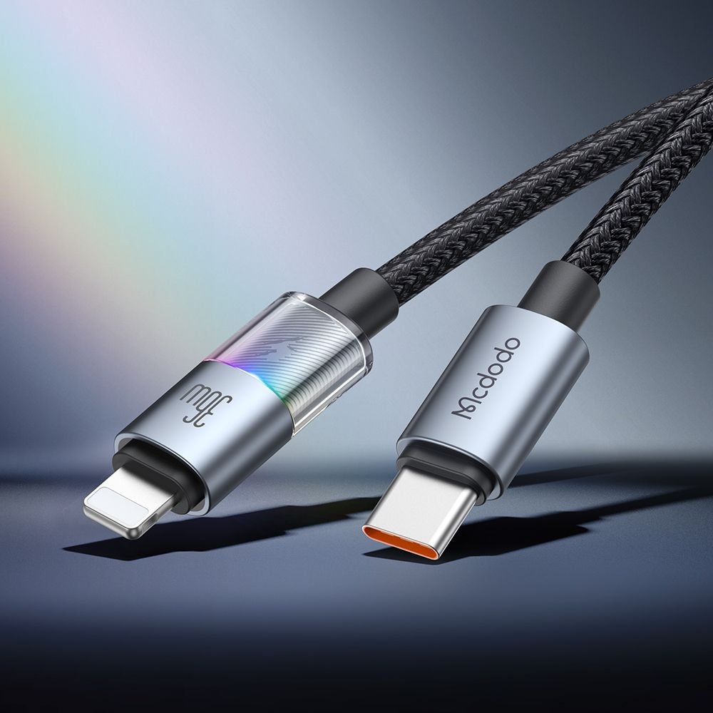 Data- og ladekabel USB-C - Lightning McDodo CA-8190 Colorful, 36W, 1.2m, Svart