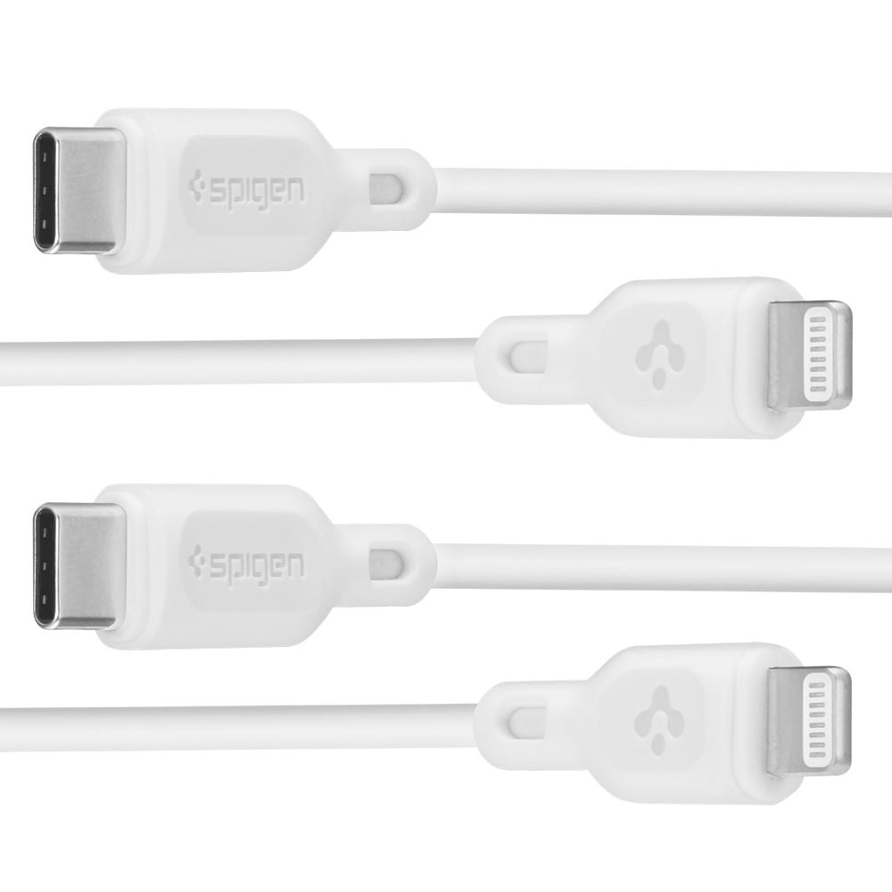 Data- og ladekabel USB-C - Lightning Spigen Durasync, 20W, 1m, Hvit, Sett med 2 stk