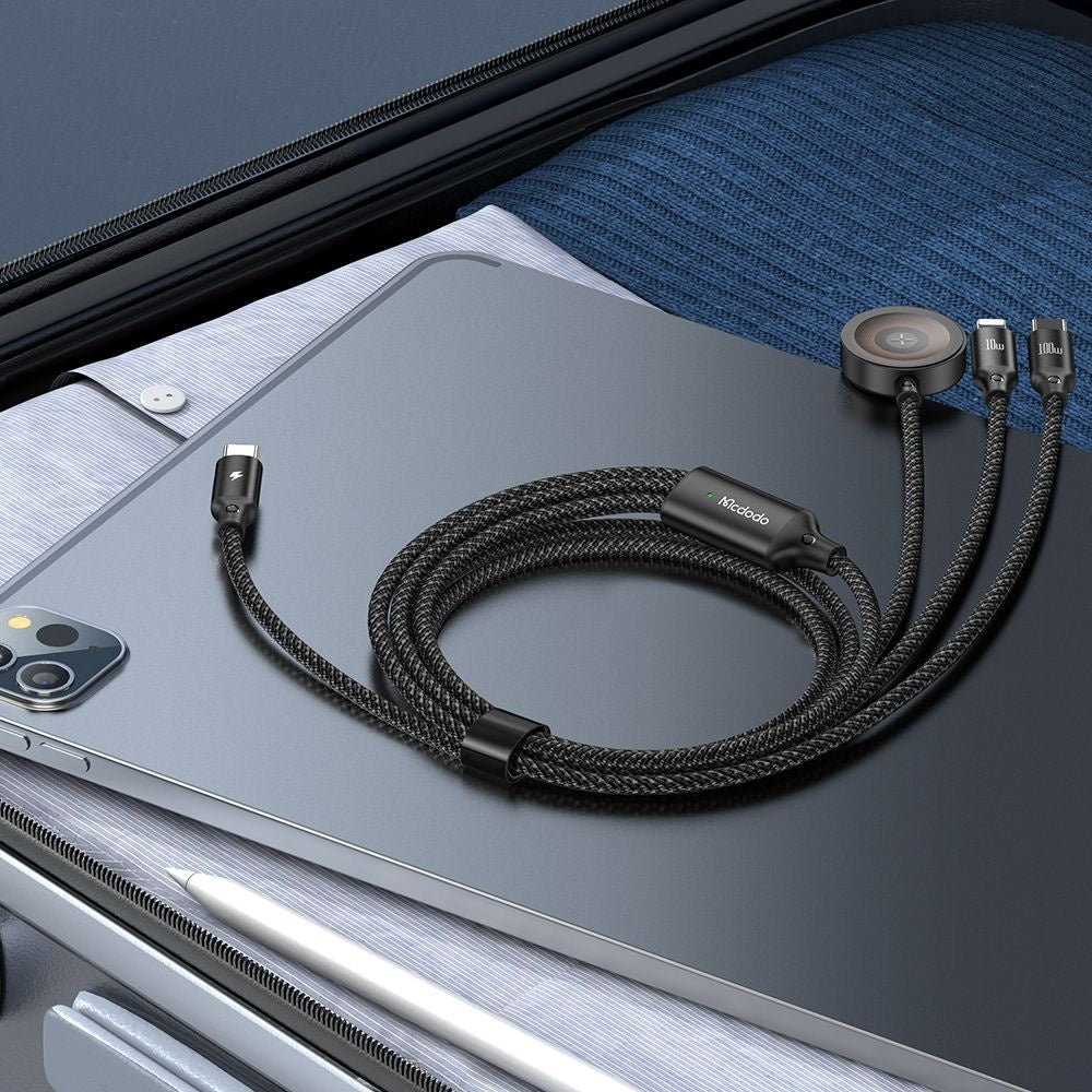 USB-C - Lightning / USB-C / QI McDodo CA-4940 O 3in1, 100W, 1.2m, Svart