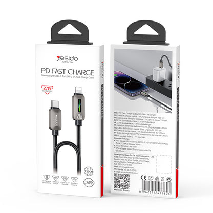 USB-C til Lightning data- og ladekabel Yesido CA199, 27W, 1,2m, svart