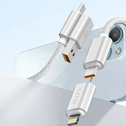 Data- og ladekabel USB-C / USB-A - USB-C / Lightning Lito LD21, 100W, 1m, Hvit