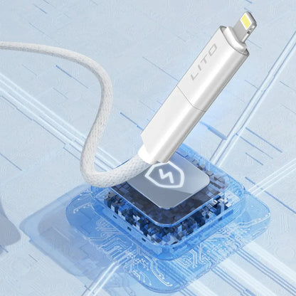 Data- og ladekabel USB-C / USB-A - USB-C / Lightning Lito LD21, 100W, 1m, Hvit