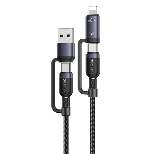 USB-C / USB-A data- og ladekabel - USB-C / Lightning Yesido CA200, 60W, 1,2m, svart