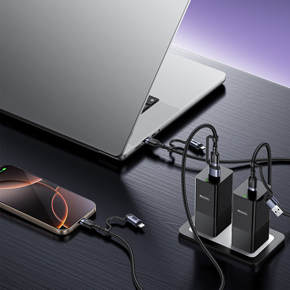 USB-C / USB-A data- og ladekabel - USB-C / Lightning Yesido CA200, 60W, 1,2m, svart