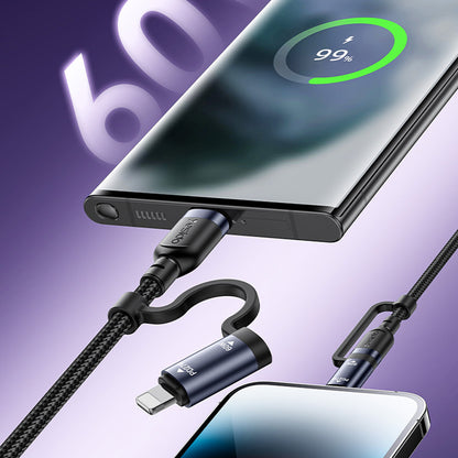 USB-C / USB-A data- og ladekabel - USB-C / Lightning Yesido CA200, 60W, 1,2m, svart