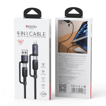 USB-C / USB-A data- og ladekabel - USB-C / Lightning Yesido CA200, 60W, 1,2m, svart
