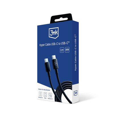 USB-C data- og ladekabel - USB-C 3MK Hyper, 100W, 1.2m, Svart