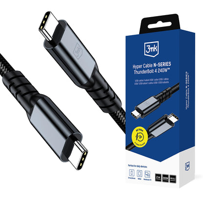 USB-C Data- og ladekabel - USB-C 3MK Hyper N Thunderbolt 4, 240W, 2m, Svart