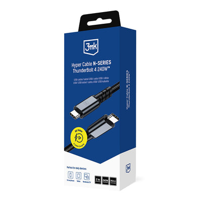 USB-C Data- og ladekabel - USB-C 3MK Hyper N Thunderbolt 4, 240W, 2m, Svart