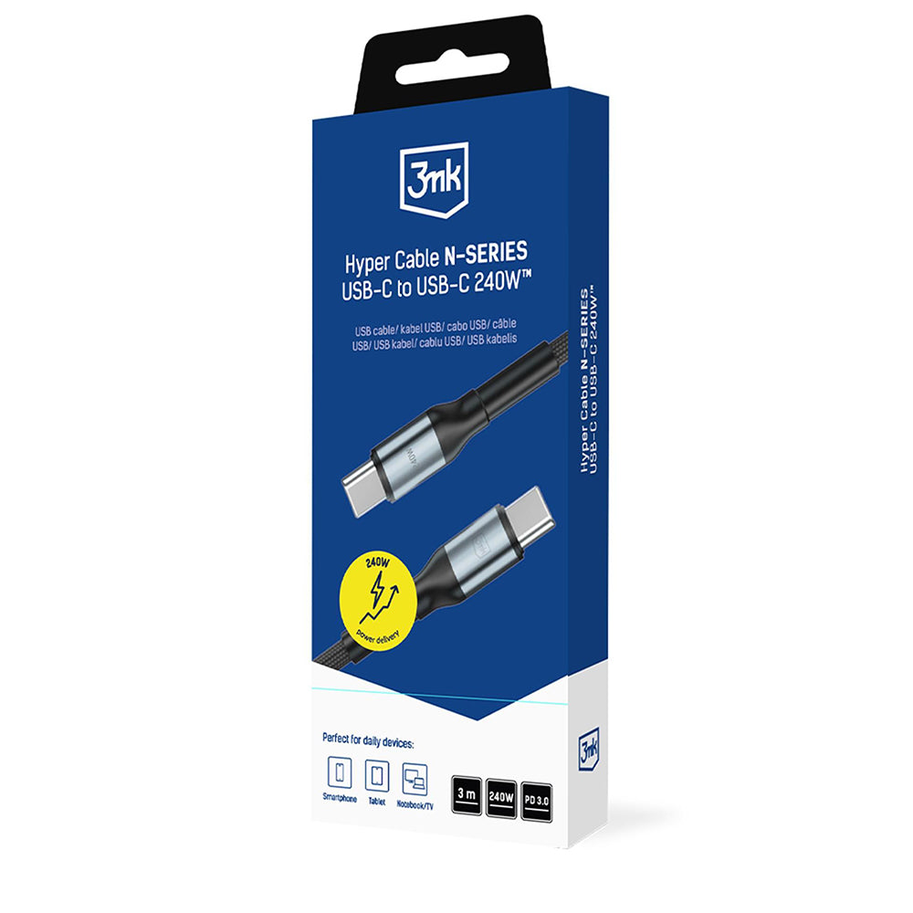 USB-C Data- og ladekabel - USB-C 3MK Hyper N Thunderbolt 4, 240W, 3m, Svart