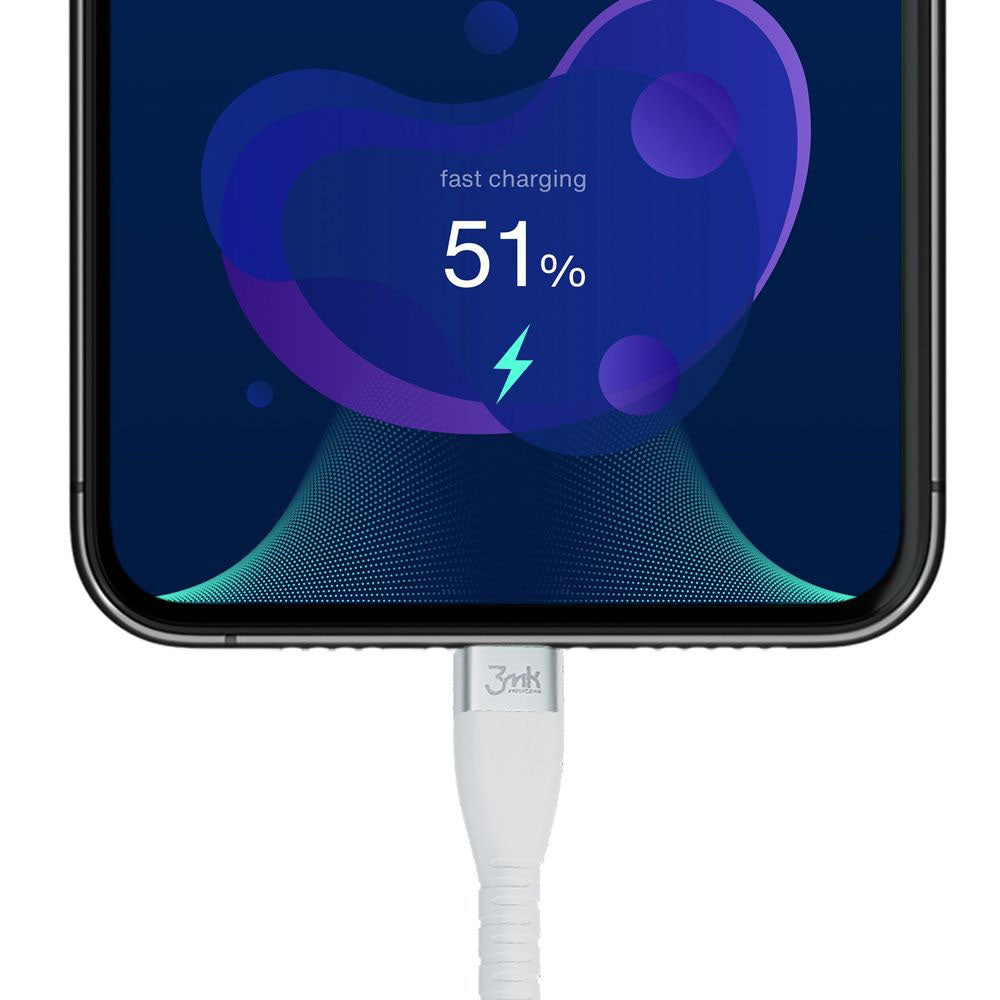 USB-C Data- og ladekabel - USB-C 3MK Hyper Silicone, 60W, 1m, Hvit