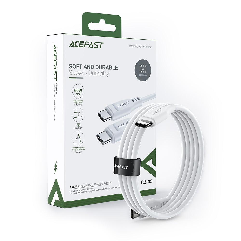 USB-C data- og ladekabel - USB-C Acefast C3-03, 60W, 1.2m, Hvit
