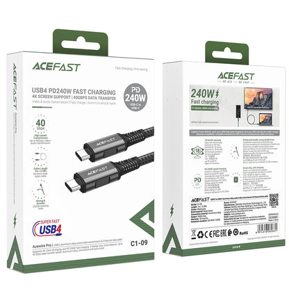 USB-C data- og ladekabel - USB-C Acefast C1-09, 240W, 1m, Grå