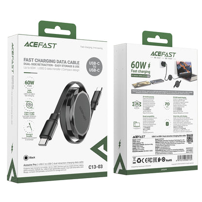 USB-C data- og ladekabel - USB-C Acefast C13-03, 60W, 0.8m, Svart