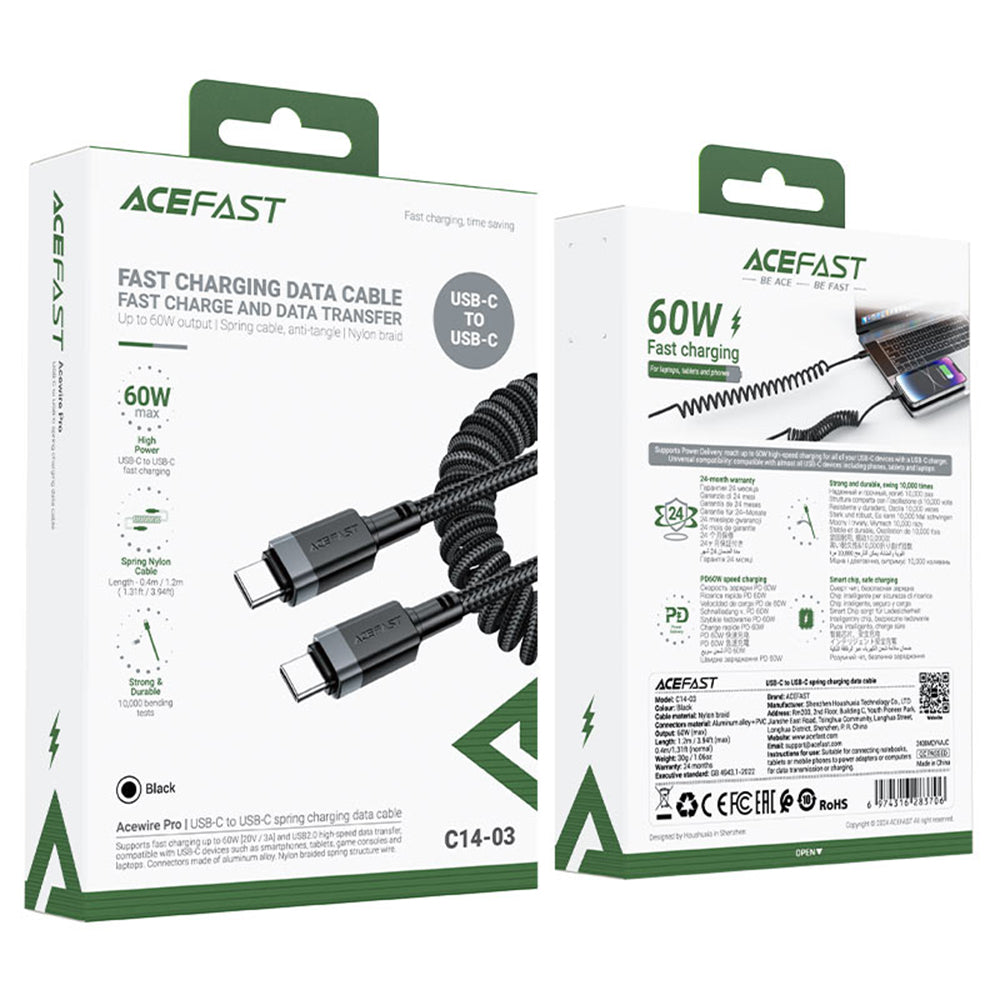 Data- og ladekabel USB-C - USB-C Acefast C14-03, 60W, 1.2m, Svart