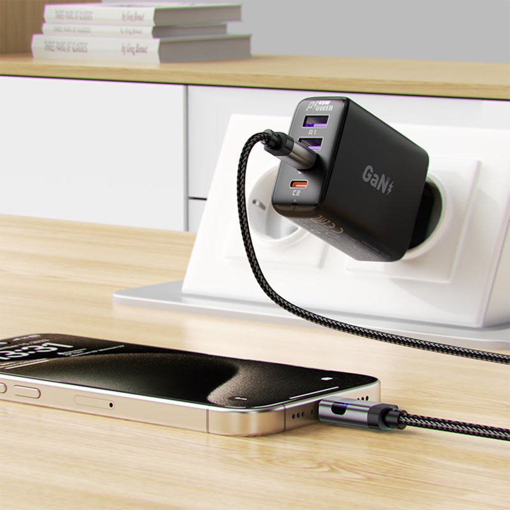 USB-C data- og ladekabel - USB-C Acefast C15-03 Display, 60W, 1.2m, Svart