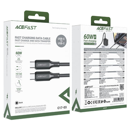 USB-C data- og ladekabel - USB-C Acefast C17-03, 60W, 1.2m, Svart