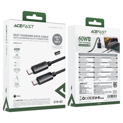 USB-C data- og ladekabel - USB-C Acefast C19-03, 60W, 1.2m, Svart