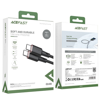 USB-C data- og ladekabel - USB-C Acefast C2-03, 60W, 1.2m, Svart