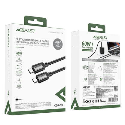 USB-C data- og ladekabel - USB-C Acefast C20-03, 60W, 1.2m, Svart