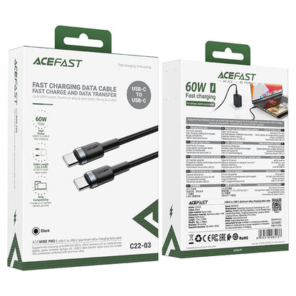 Data- og ladekabel USB-C - USB-C Acefast C22-03, 60W, 1.2m, Svart