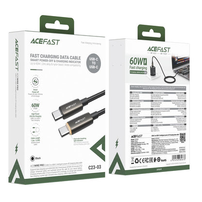 USB-C data- og ladekabel - USB-C Acefast C23-03, 60W, 1.2m, Svart