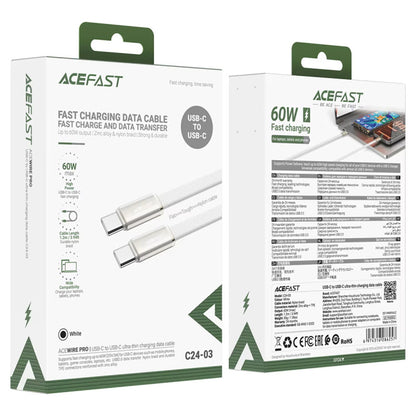 USB-C data- og ladekabel - USB-C Acefast C24-03, 60W, 1.2m, Hvit