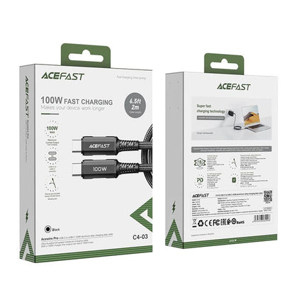 Data- og ladekabel USB-C - USB-C Acefast C4-03, 100W, 2m, Svart