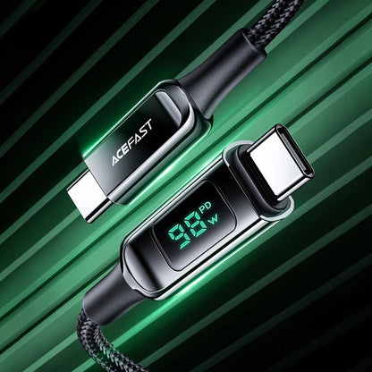 USB-C til USB-C data- og ladekabel Acefast C6-03 Display, 100W, 2m, Svart