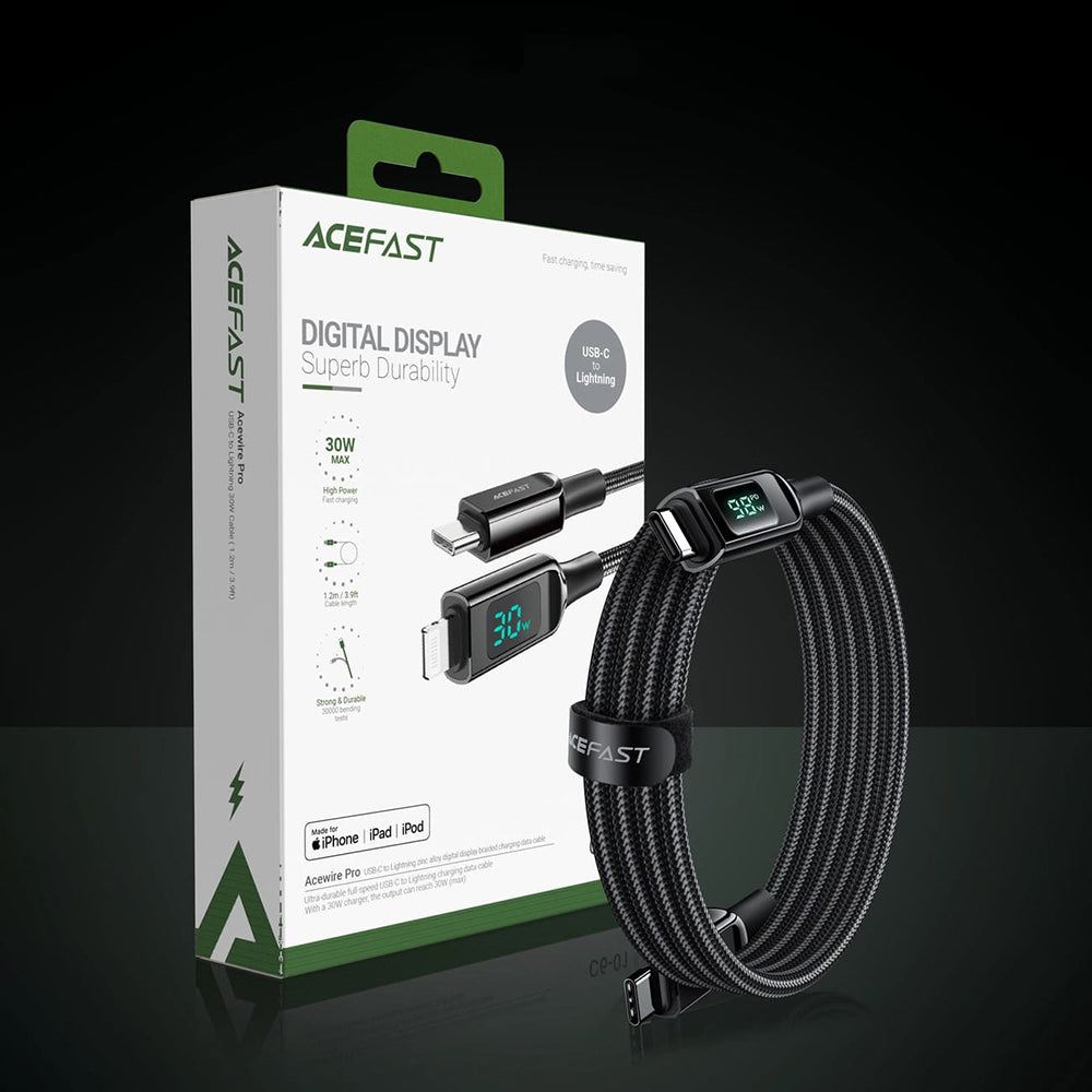 USB-C til USB-C data- og ladekabel Acefast C6-03 Display, 100W, 2m, Svart