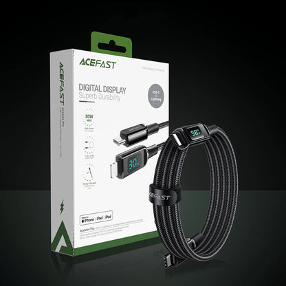 USB-C til USB-C data- og ladekabel Acefast C6-03 Display, 100W, 2m, Svart