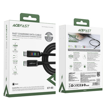 USB-C data- og ladekabel - USB-C Acefast C7-03, 100W, 1.2m, Svart