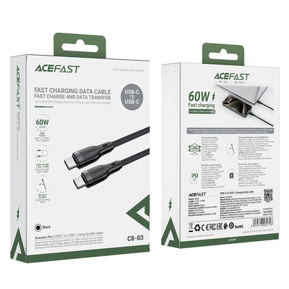 USB-C data- og ladekabel - USB-C Acefast C8-03, 60W, 1.2m, Svart