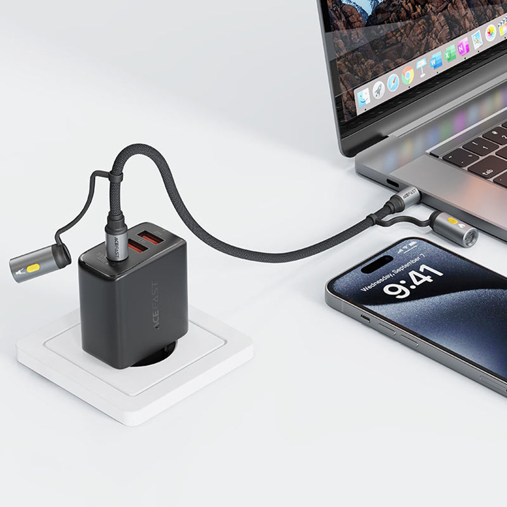 USB-C Data- og Ladekabel / Lommelykt - USB-C / Lighter Acefast J4, 60W, 1.2m, Svart