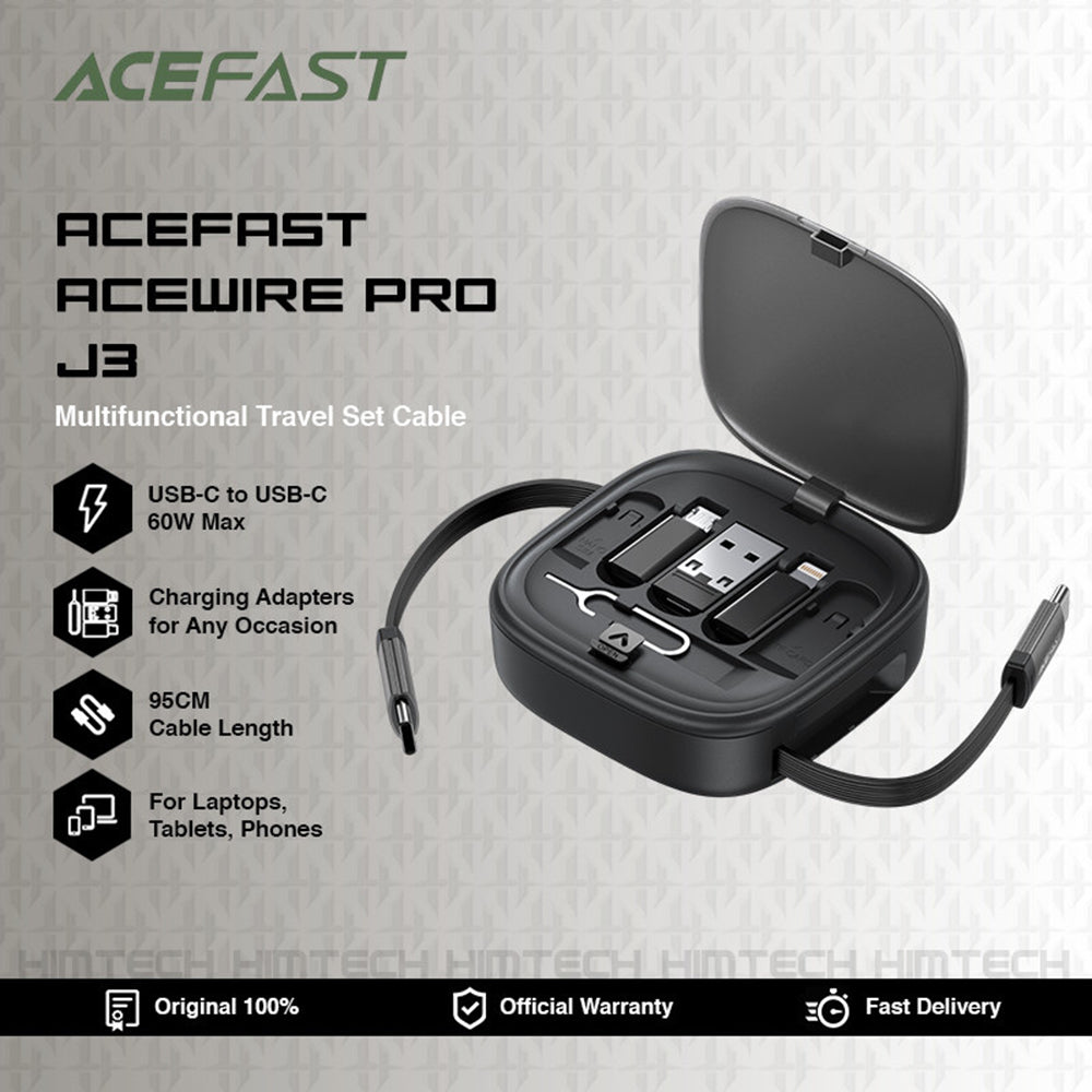 USB-C til USB-C data- og ladekabel Acefast Travel J3, 60W, 0.95m, Svart