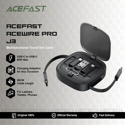 USB-C til USB-C data- og ladekabel Acefast Travel J3, 60W, 0.95m, Svart