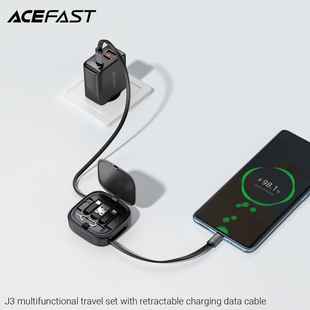 USB-C til USB-C data- og ladekabel Acefast Travel J3, 60W, 0.95m, Svart