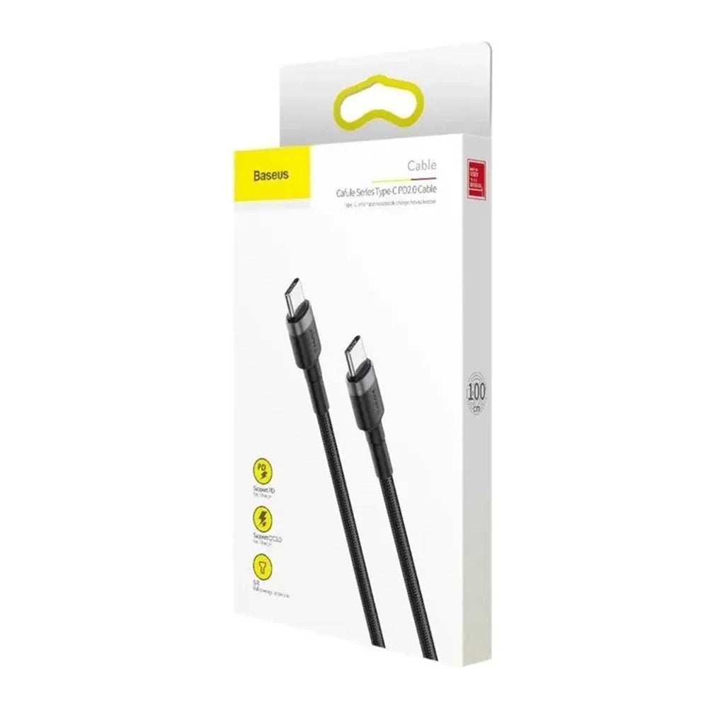 Data- og ladekabel USB-C - USB-C Baseus Cafule, 60W, 2m, sett med 2 stykker, Svart E0418501