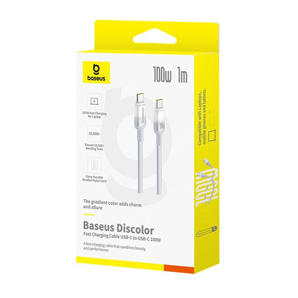 USB-C - USB-C Baseus Discolor data- og ladekabel, 100W, 1m, Sølv E0420701