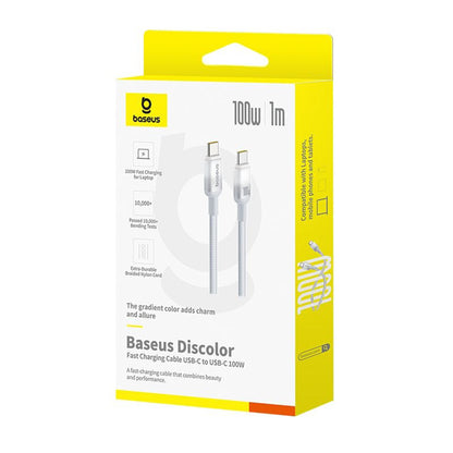 USB-C - USB-C Baseus Discolor data- og ladekabel, 100W, 1m, Sølv E0420701
