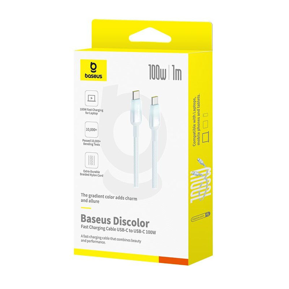 USB-C til USB-C Baseus Discolor data- og ladekabel, 100W, 2m, Blågrønn E0420703