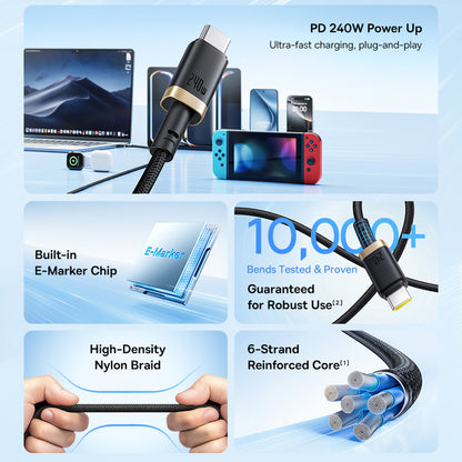 USB-C data- og ladekabel - USB-C Baseus Dura, 240W, 1m, Gull Svart P10377803U03-00