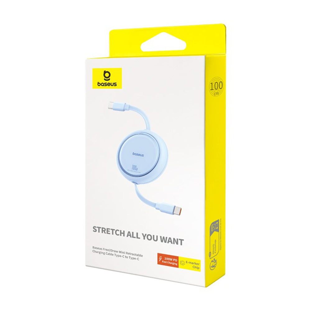USB-C Data og Ladekabel - USB-C Baseus Free2Draw Mini Retractable, 100W, 1m, Blå P10364500311-00