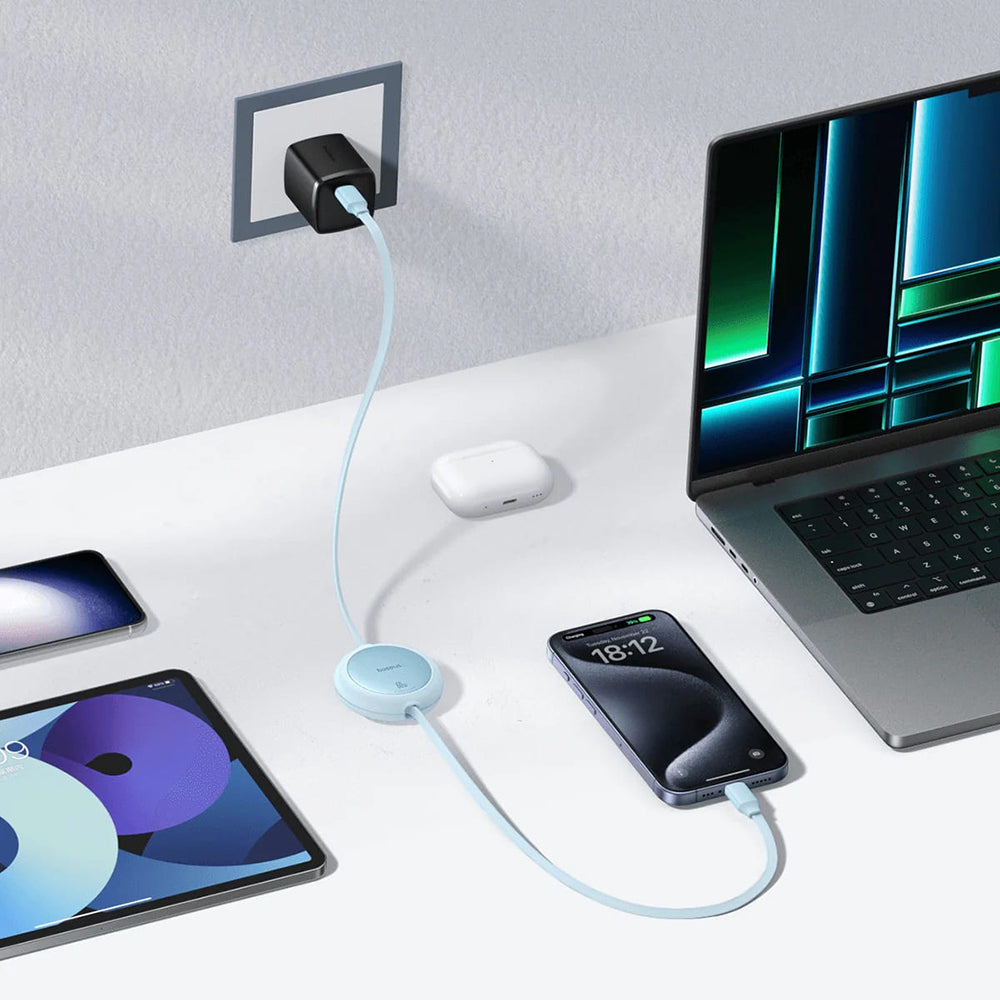 USB-C Data- og Ladekabel - USB-C Baseus Free2Pull Mini Retractable, 60W, 1m, Lilla P10364500511-01