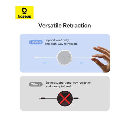 USB-C Data- og Ladekabel - USB-C Baseus Pathfinder Retractable, 100W, 1m, Hvit P10368400211-00