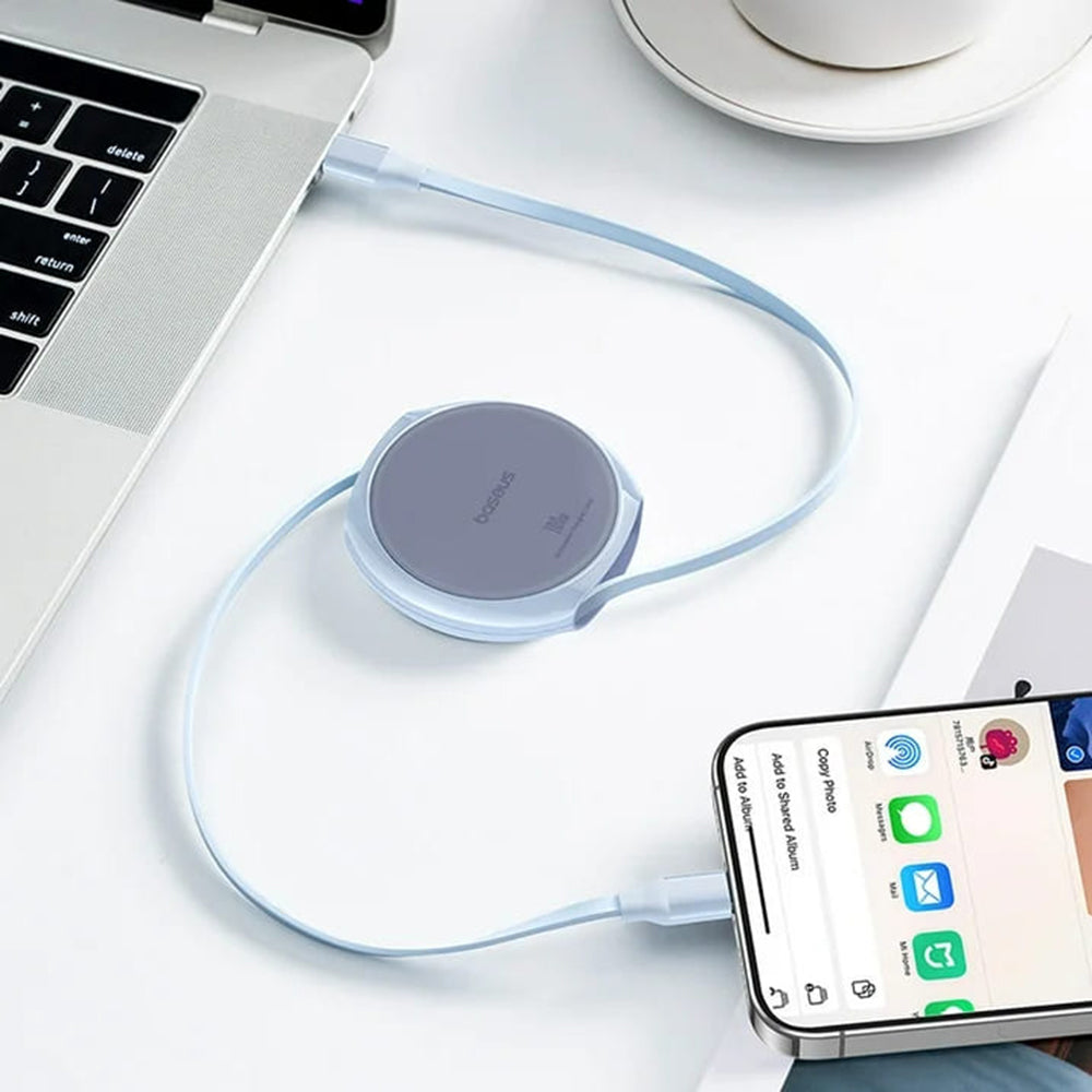 USB-C Data- og Ladekabel - USB-C Baseus Pathfinder Retractable, 100W, 1m, Blå P10368400311-00