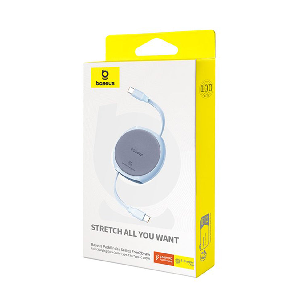 USB-C Data- og Ladekabel - USB-C Baseus Pathfinder Retractable, 100W, 1m, Blå P10368400311-00