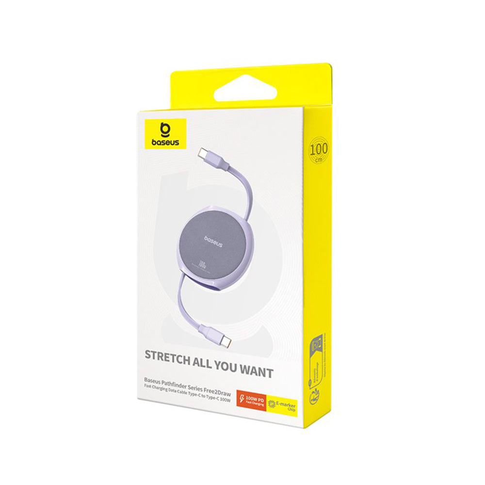 USB-C til USB-C Baseus Pathfinder Retractable Data- og Ladekabel, 100W, 1m, Lilla P10368400511-00