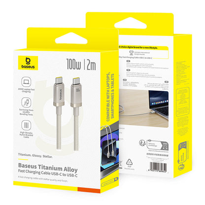 USB-C Data- og Ladekabel - USB-C Baseus Titanium, 100W, 2m, Sølv P10378100G21-01